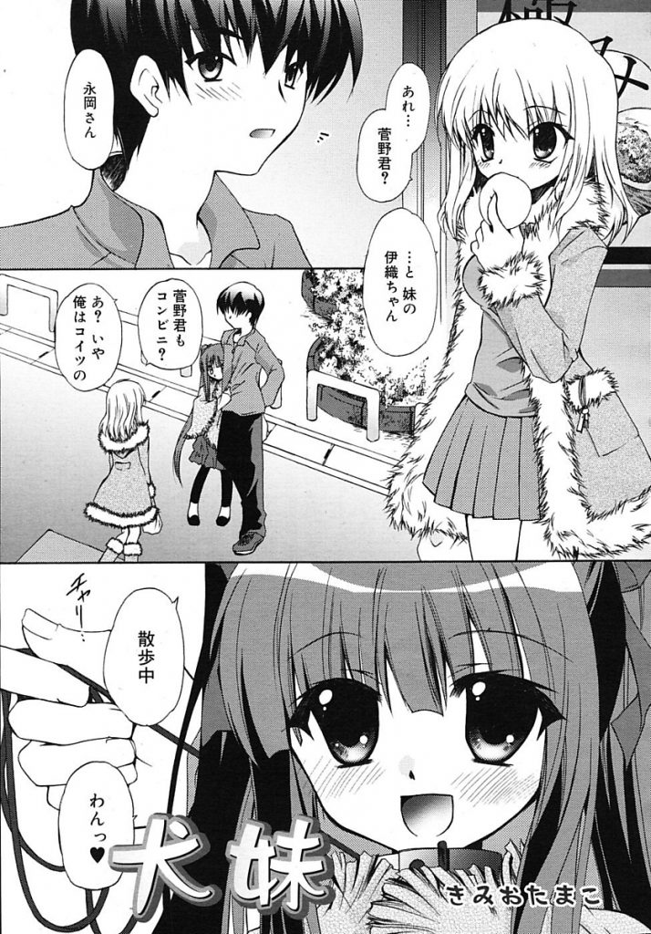 【妹エロ漫画】気になってた男子に妹と近親相姦するのを見せつけられ発情した女子は男子に襲われ抵抗しきれず変態兄妹に犯されちゃう【きみおたまこ／犬妹】 1ページ