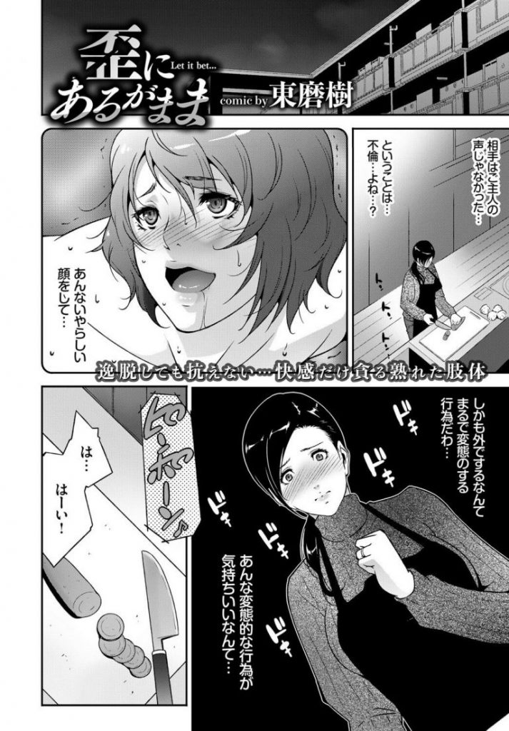 【3Pエロ漫画】旦那とセックスレスな人妻はご近所の奥様の浮気エッチを目撃し悶々し浮気相手が旦那だと知りヤキモチを妬き奥様を交えて3Pエッチでセックスの快楽を覚える【東磨樹／歪にあるがまま】 2ページ